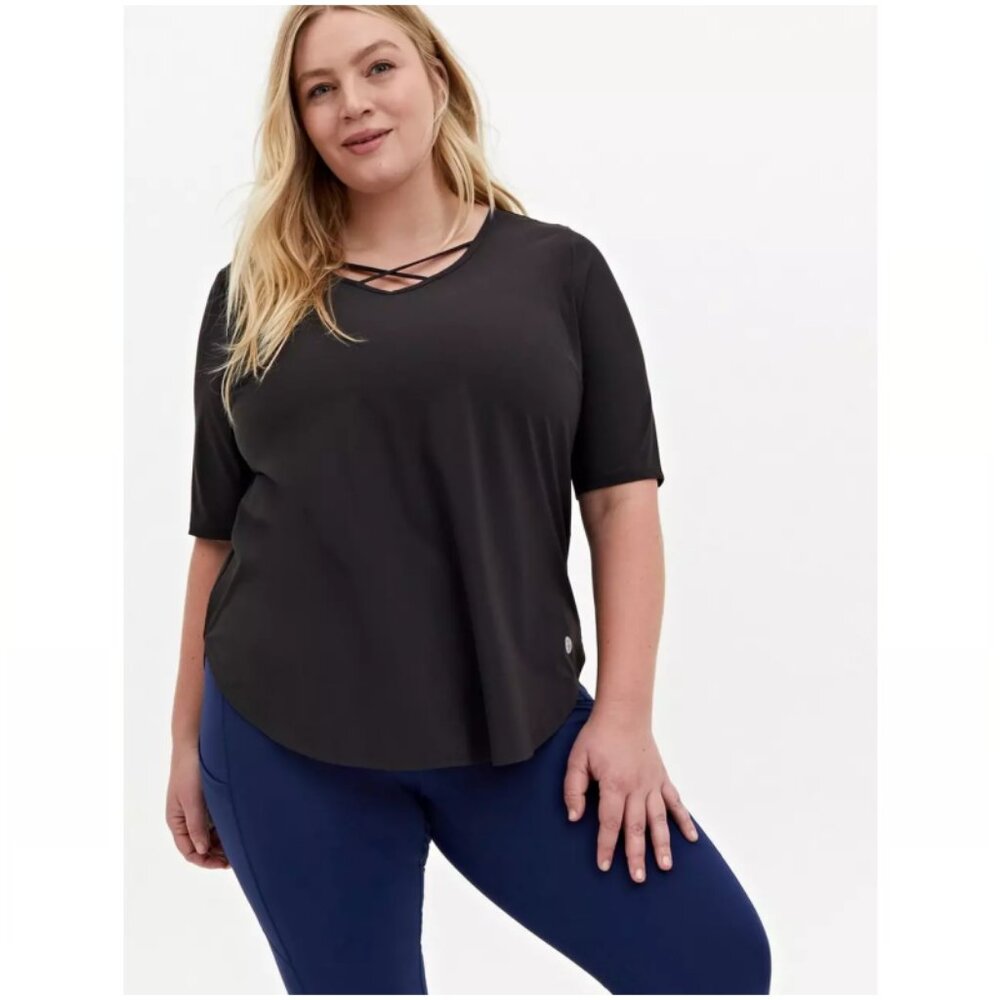 Torrid Tech Jersey Strappy Neck Short Sleeve Active Tee
